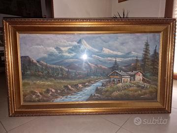 Quadro paesaggio montano con cornice dorata