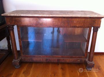 Credenza Impero con vetri e marmo