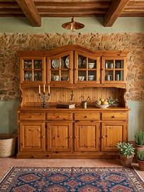 Credenza Cristalliera Rustica in Pino Massello (4