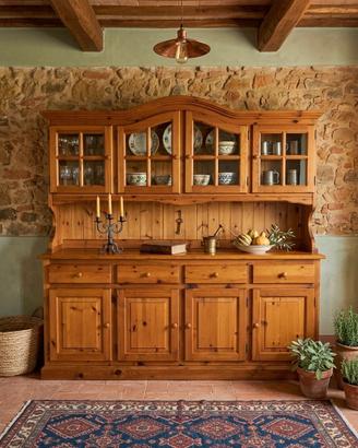 Credenza Cristalliera Rustica in Pino Massello (4