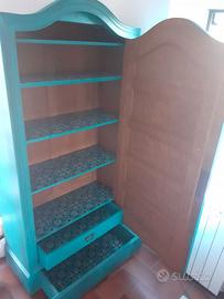 armadio antico blu a 1 anta con specchio