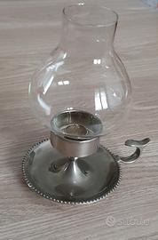 Candeliere in argento massiccio e vetro soffiato