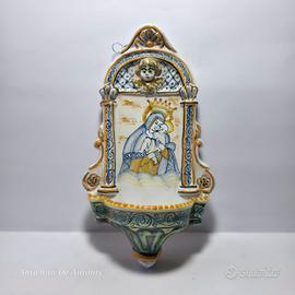 Acquasantiera Maiolica Castelli Facciolini XX Sec.