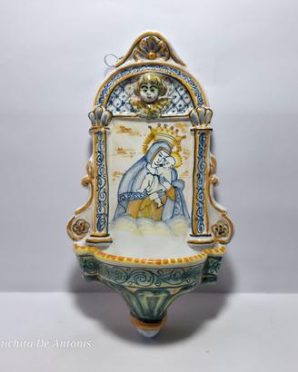 Acquasantiera Maiolica Castelli Facciolini XX Sec.