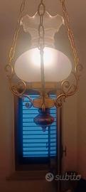 Lampadario Vintage a Sospensione in Ottone e Vetro
