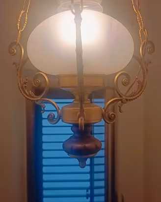Lampadario Vintage a Sospensione in Ottone e Vetro
