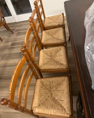 4 sedie con sedile impagliato