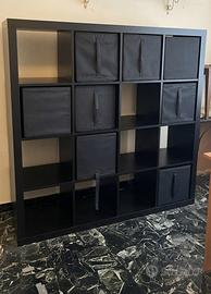 IKEA Kallax 4x4 nero con 7 contenitori