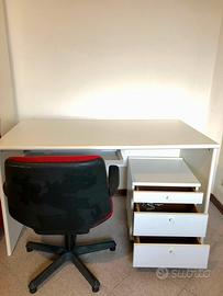 Scrivania bianca + cassettiera + sedia ufficio