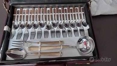 Servizio posate 75 pz acciaio e oro