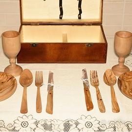 Cestino picnic legno ulivo piatti bicchieri posate