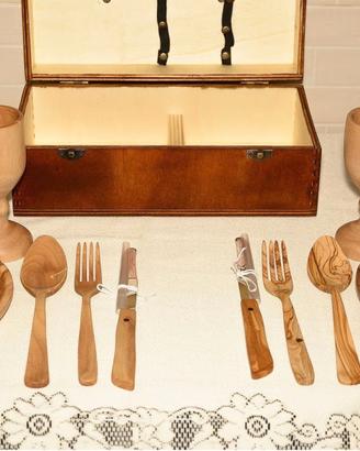 Cestino picnic legno ulivo piatti bicchieri posate