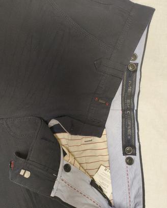 pantaloni blu cotone/lino 