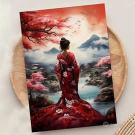 Poster A4 paesaggio orientale con Geisha