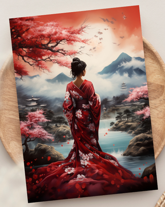 Poster A4 paesaggio orientale con Geisha