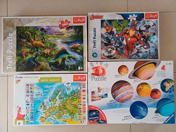 4 puzzle Avengers,Dinosauri,Mappa Europa,Pianeti