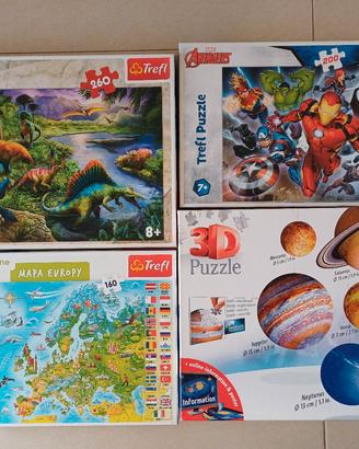 4 puzzle Avengers,Dinosauri,Mappa Europa,Pianeti