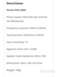 Amplificatore Finale Denon POA 2800