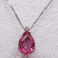COLLANA ORO 18kt. DIAMANTE E GOCCIA TORMALINA ROSA