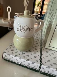 Zuccheriera caffettiera bianca e verde pistacchio