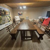 2 Tavoli in legno 7cm (misura tot 345) con panche