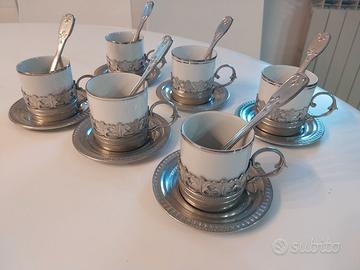 Servizio caffè in ceramica e peltro