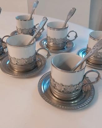 Servizio caffè in ceramica e peltro