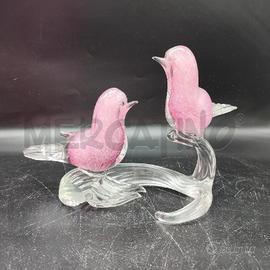 UCCELLINI VETRO MURANO ROSA