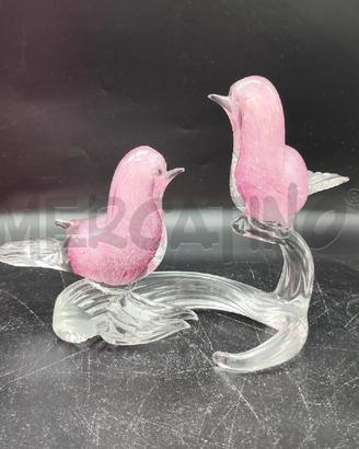 UCCELLINI VETRO MURANO ROSA