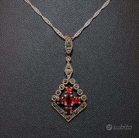 Splendida collana Vintage argento marcasite granat