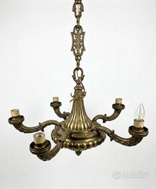 Lampadario vintage in ottone a 6 luci