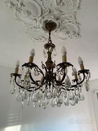 Lotto 2 Lampadari Vintage in Cristallo e Ottone