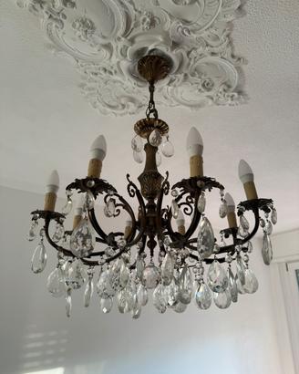 Lotto 2 Lampadari Vintage in Cristallo e Ottone