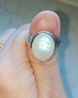 Anello in arg.925 pietra di luna arcobaleno 