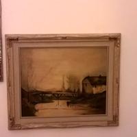 Dipinto con paesaggio fluviale