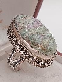 anello vintag argento 925 filigran rubino fuchsite