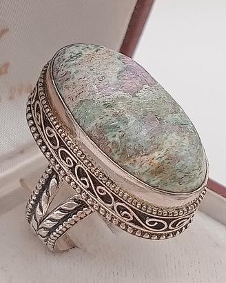 anello vintag argento 925 filigran rubino fuchsite
