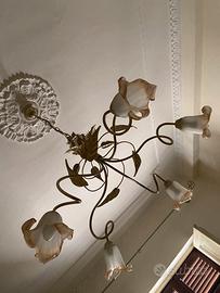 Lampadario in ferro battuto floreale 5 luci