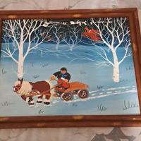 quadro Naif del 1983, cavallo con carro