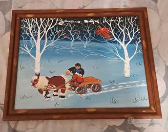 quadro Naif del 1983, cavallo con carro
