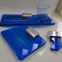 set bagno vetro temprato blu Veca stile Paleari