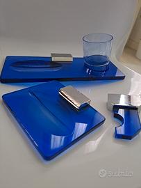 set bagno vetro temprato blu Veca stile Paleari