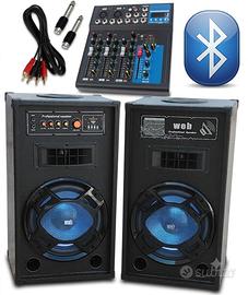 IMPIANTO AUDIO KARAOKE 2 CASSE AMPLIFICATE + MIXER