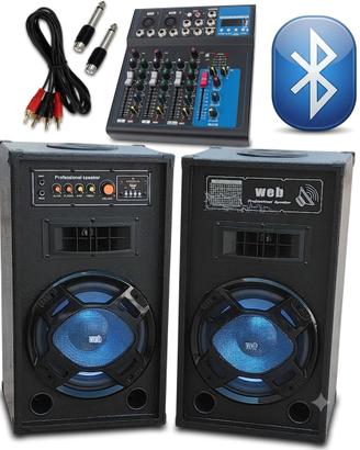 IMPIANTO AUDIO KARAOKE 2 CASSE AMPLIFICATE + MIXER