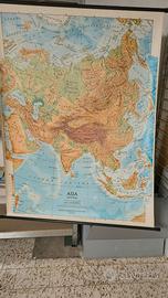 Mappa Geografica murale Asia scuola vintage 1985