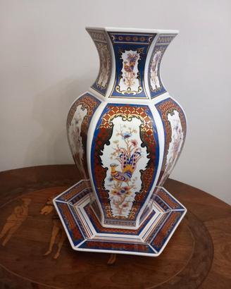 grande vaso esagonale giapponese imari con piatto 