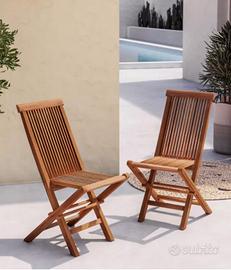 Set 2 sedie pieghevoli in legno teak
