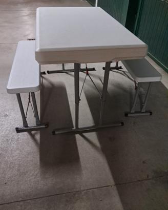 Tavolino pieghevole con 2 panche per campeggio 