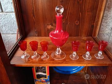Set bottiglia bicchierin Pitti Studio vetro rosso 