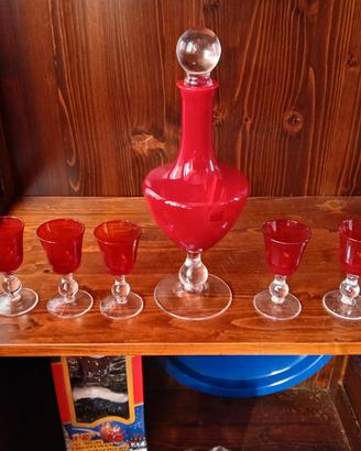 Set bottiglia bicchierin Pitti Studio vetro rosso 